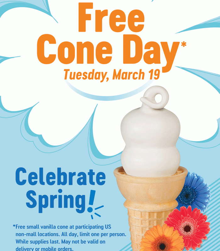 DAIRY QUEEN RESTAURANTS IN TEXAS CELEBRATING  FIRST DAY OF SPRING WITH FREE CONE DAY MARCH 19
