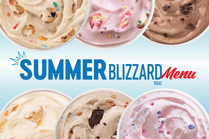 SUMMER BLIZZARD TREAT MENU AT DQ RESTAURANTS IN TEXAS FEATURES SIX FLAVORS