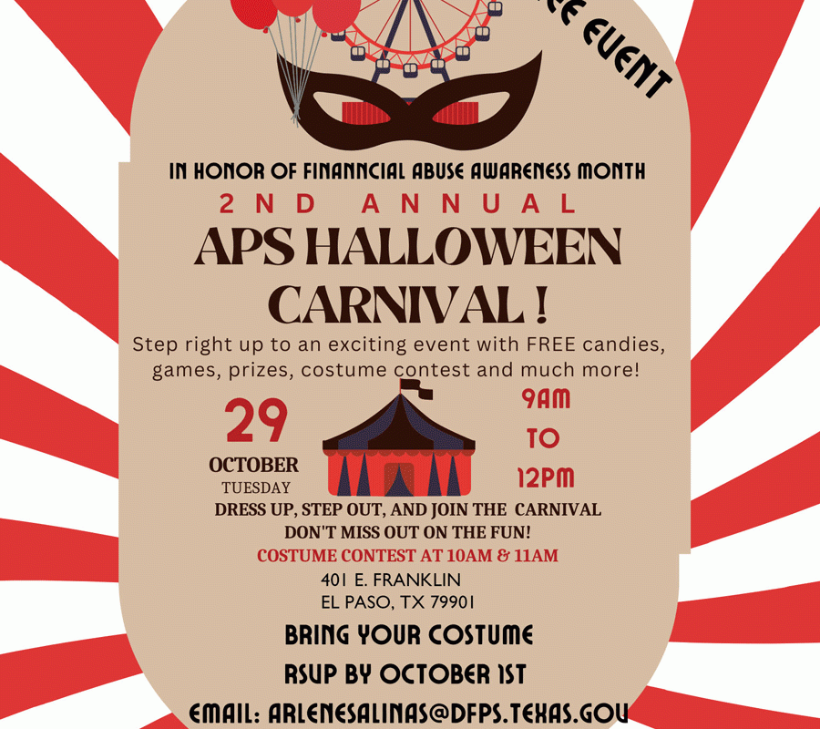 Trunk or Treat Halloween Carnival with Adult Protective Services – Tues, Oct 29th 9am-12noon
